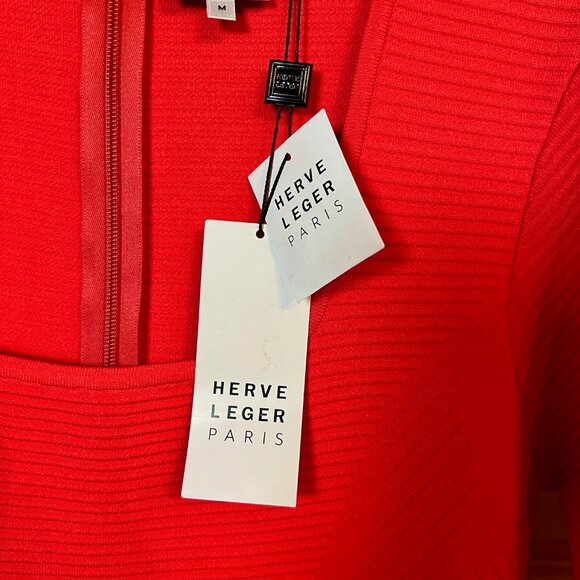 Herve Leger Paris Red Bandage Knit Bodycon Dress Size M NWT - Picture 4 of 8